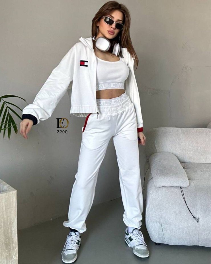 Beyaz Mini Kemerli Kadın Eşofman Takımı - Görsel 2