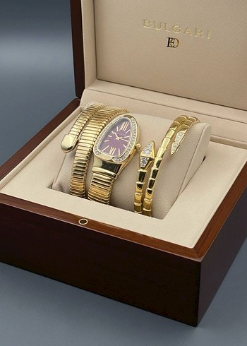 Altın Renkli Klasik Kadın Saat Seti - Görsel 11