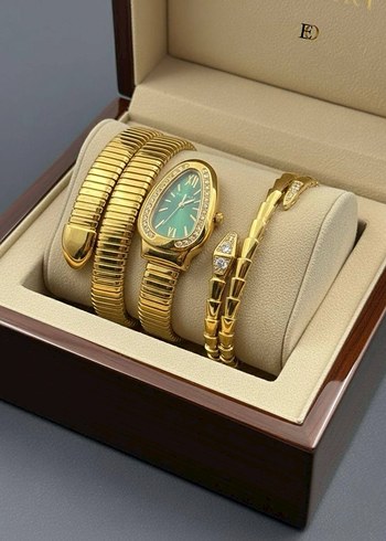 Altın Renkli Klasik Kadın Saat Seti - Görsel 2