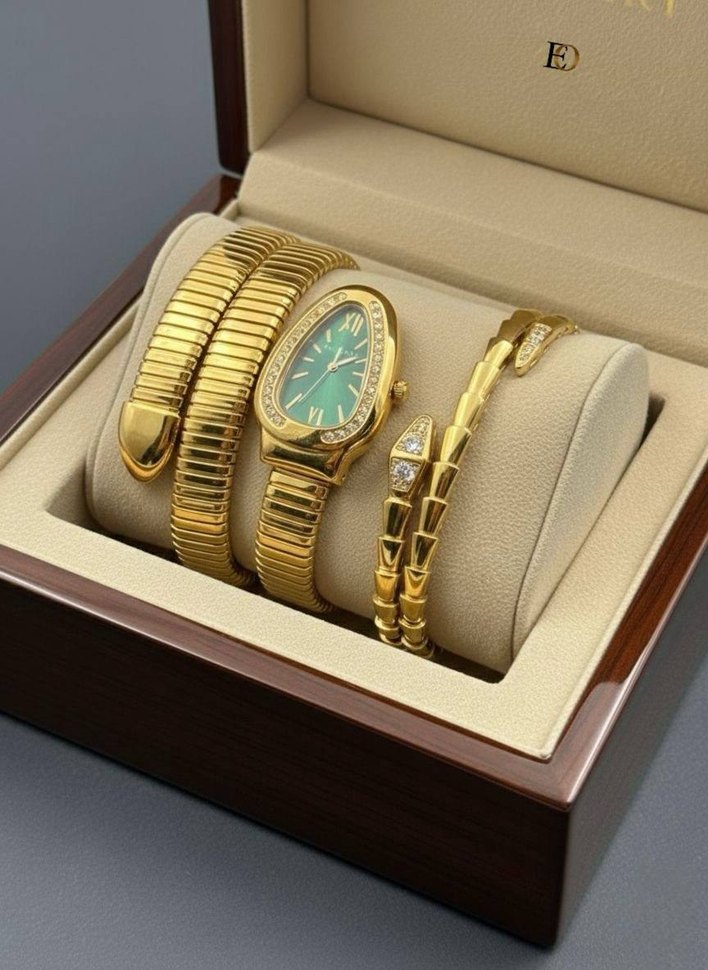 Altın Renkli Klasik Kadın Saat Seti - Görsel 2