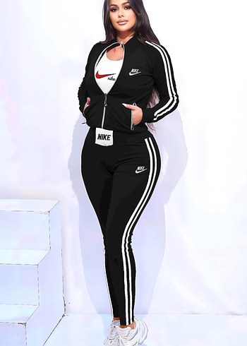 Pembe ÜÇLÜ Nike Fermuarlı Kadın Eşofman Takımı - Görsel 6