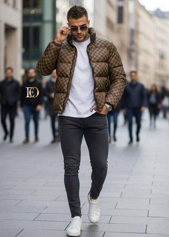 Kahverengi Desenli Puff Mont - Görsel 4