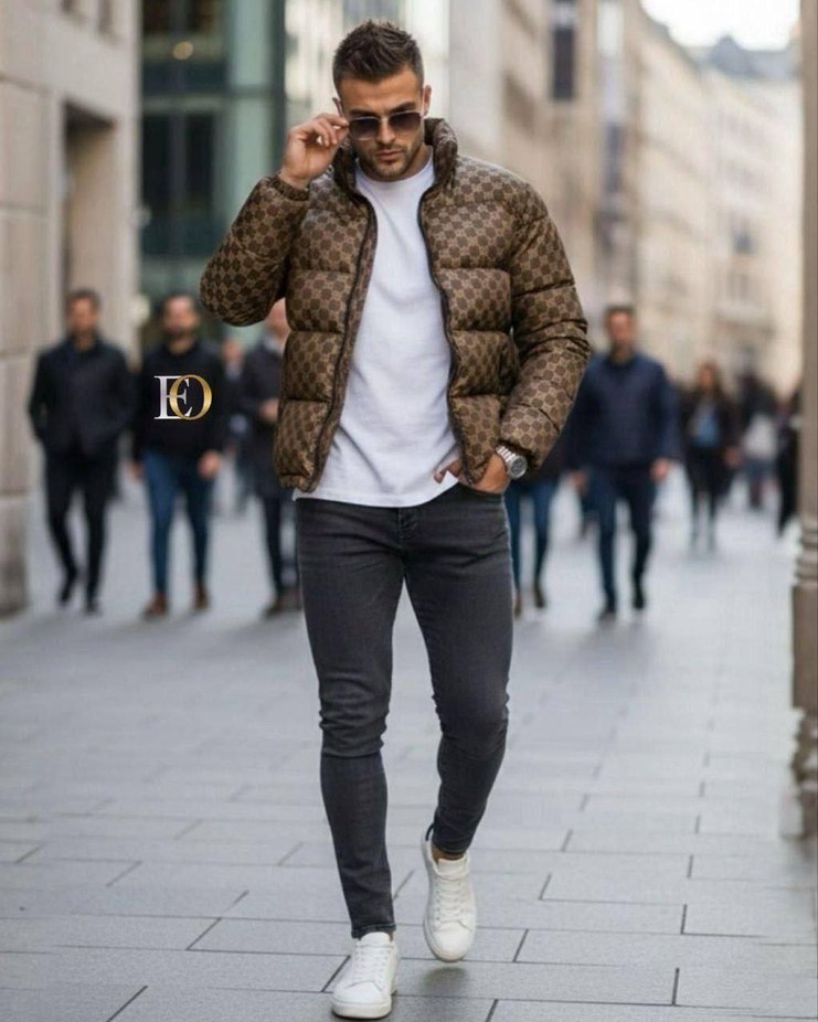 Kahverengi Desenli Puff Mont - Görsel 4