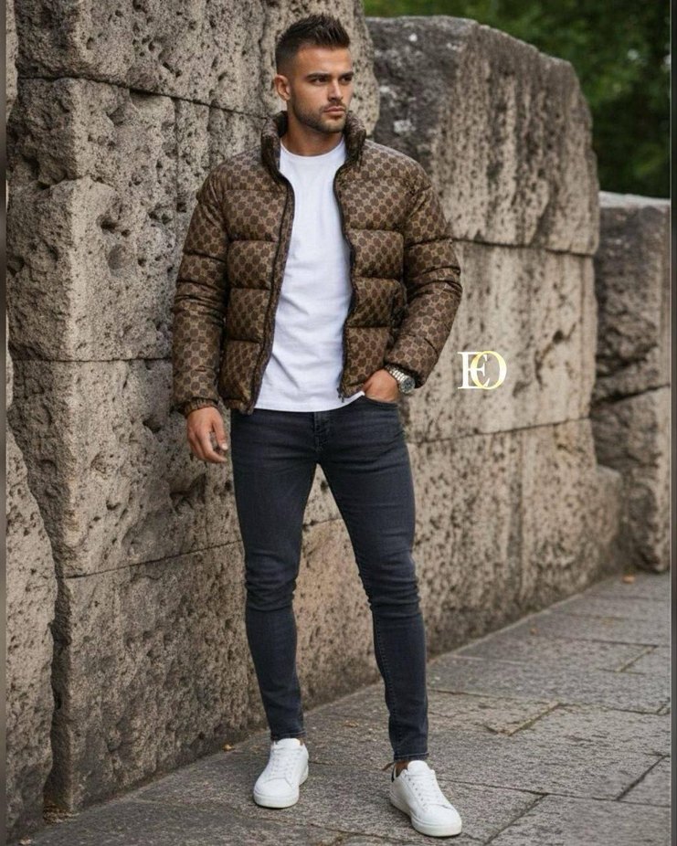 Kahverengi Desenli Puff Mont - Görsel 2