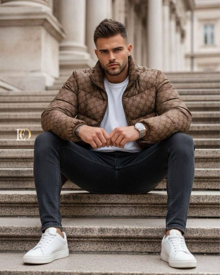 Kahverengi Desenli Puff Mont - Görsel 3