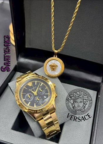 Versace Modern Klasik Altın Kadın Saat ve Kolye - Görsel 6