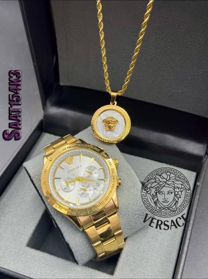 Versace Modern Klasik Altın Kadın Saat ve Kolye - Görsel 5