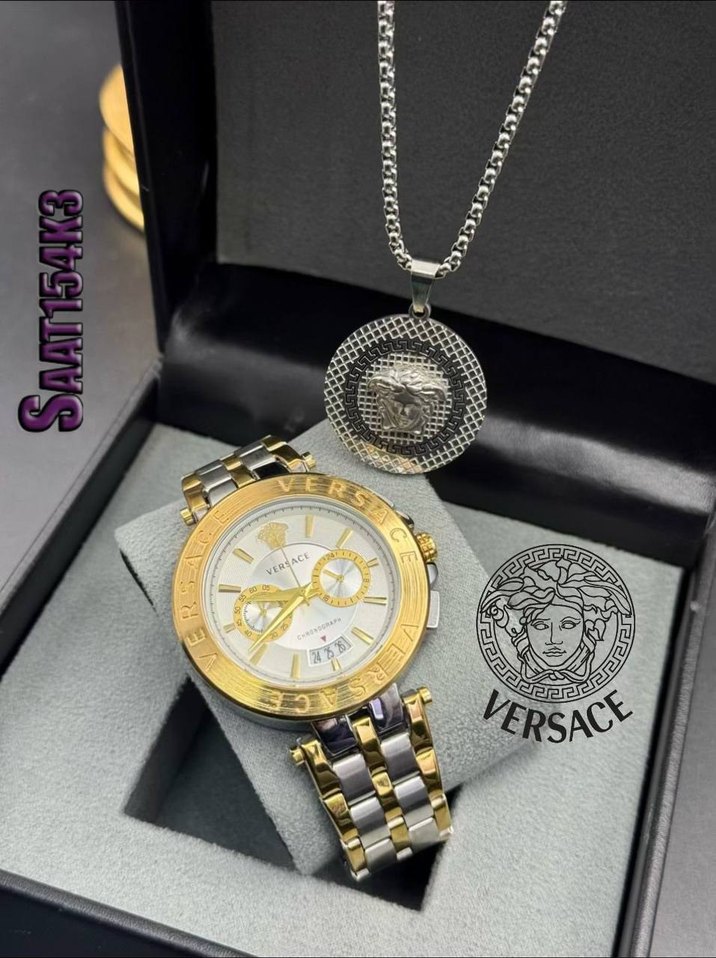 Versace Modern Klasik Altın Kadın Saat ve Kolye - Görsel 4