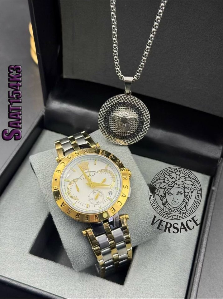 Versace Modern Klasik Altın Kadın Saat ve Kolye - Görsel 3