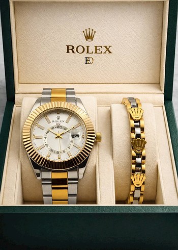 Rolex Modern Klasik Altın ve Gri Erkek Saat - Görsel 5