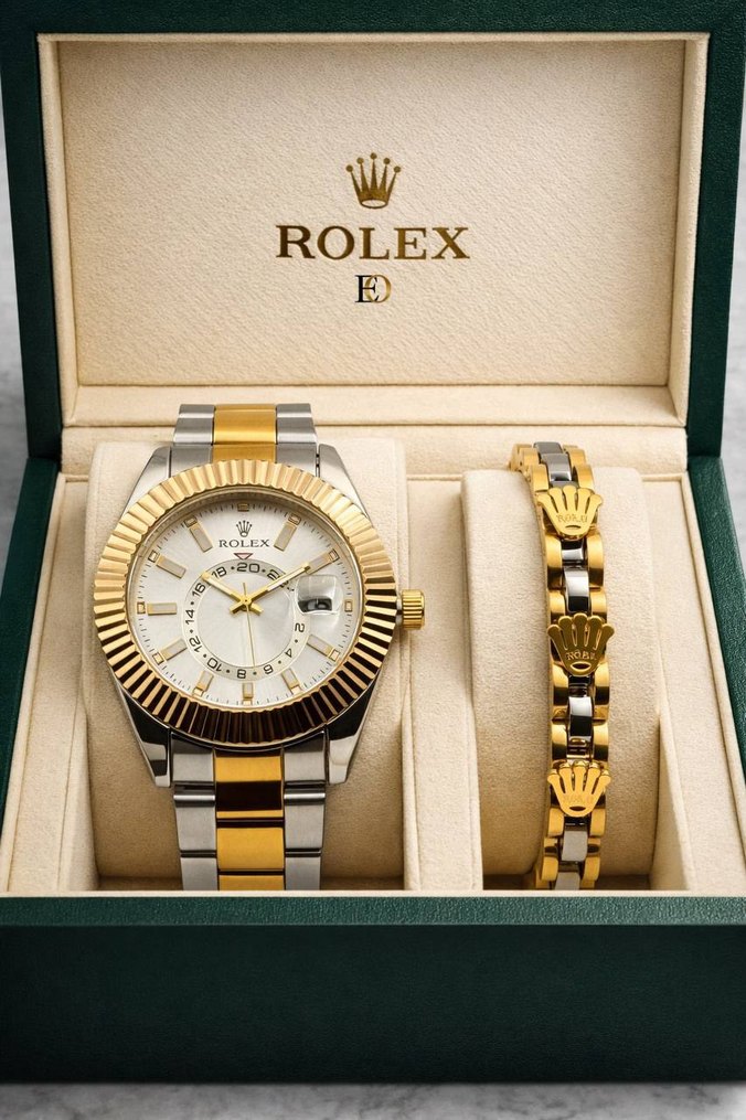 Rolex Modern Klasik Altın ve Gri Erkek Saat - Görsel 5