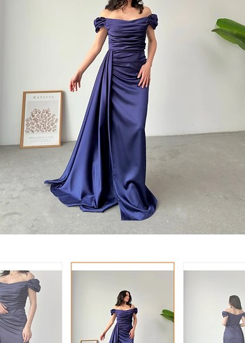 Navy Drapeli Kadın Uzun Abiye Elbise - Görsel 4