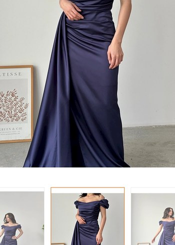 Navy Drapeli Kadın Uzun Abiye Elbise - Görsel 3