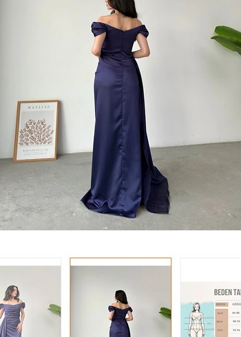 Navy Drapeli Kadın Uzun Abiye Elbise - Görsel 5