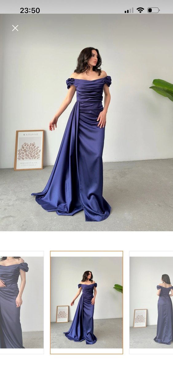 Navy Drapeli Kadın Uzun Abiye Elbise - Görsel 4