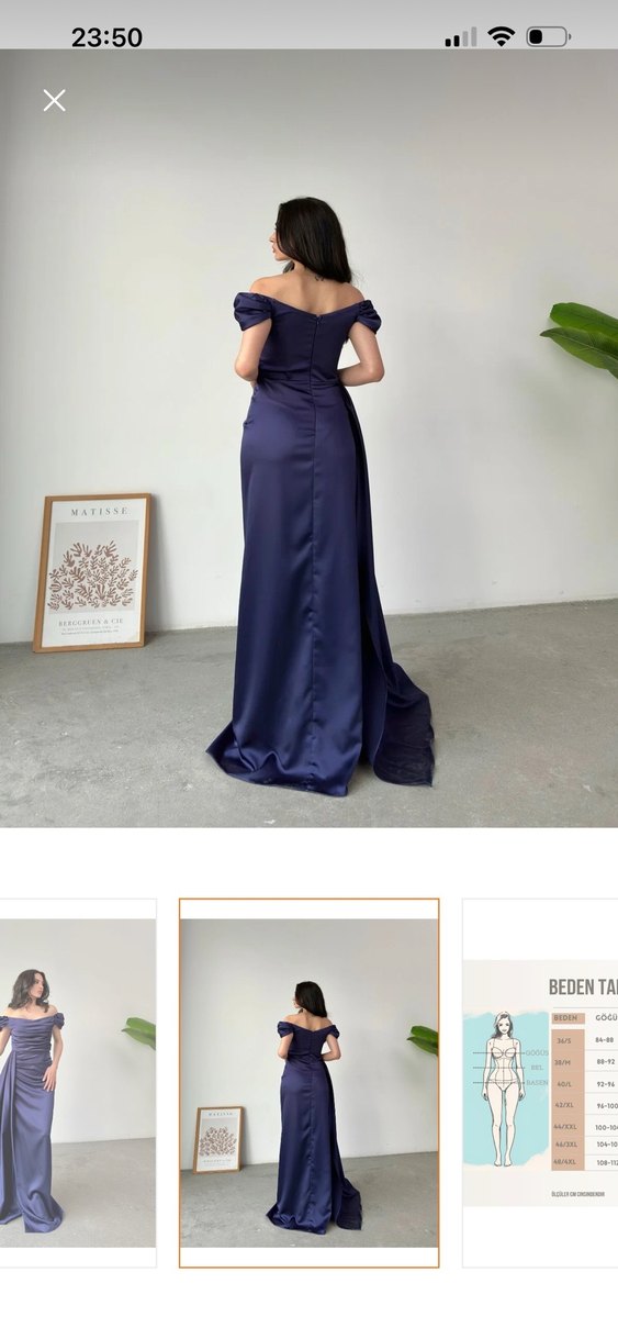 Navy Drapeli Kadın Uzun Abiye Elbise - Görsel 5