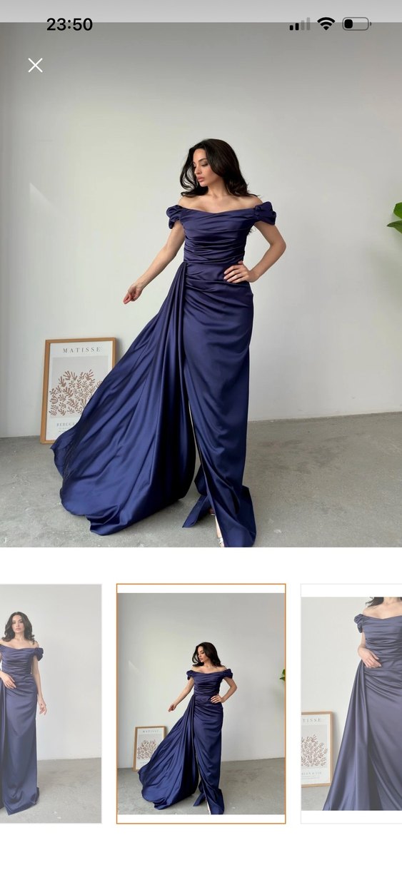 Navy Drapeli Kadın Uzun Abiye Elbise - Görsel 2