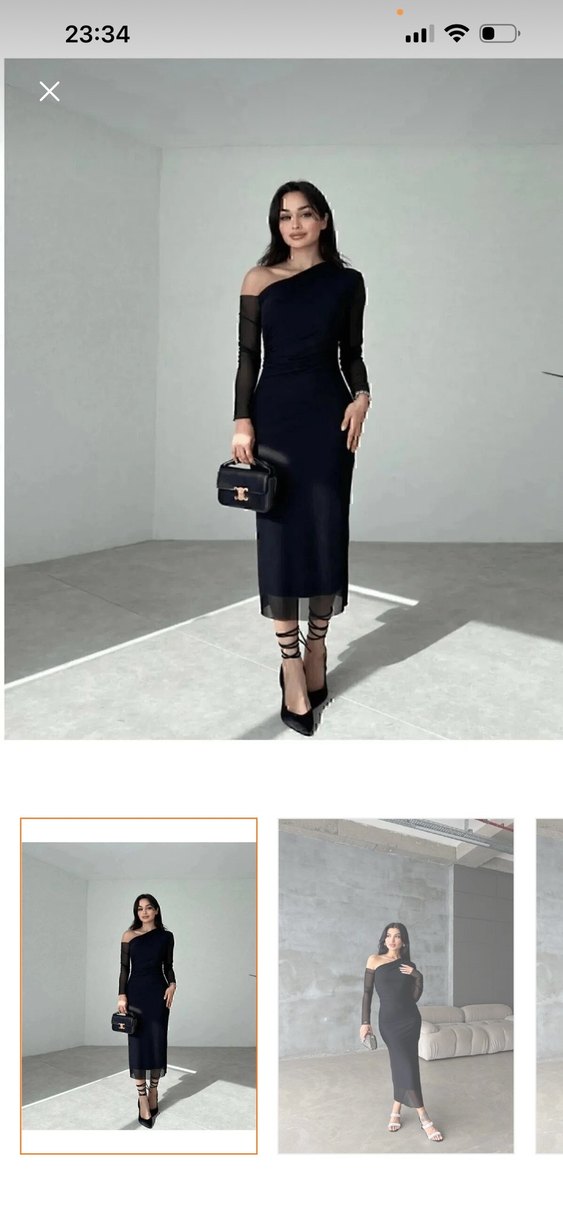 Siyah Drapeli Uzun Kadın tül Elbise - Görsel 3