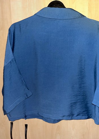 Düğmeli Mavi  Kadın Gömlek - Görsel 2