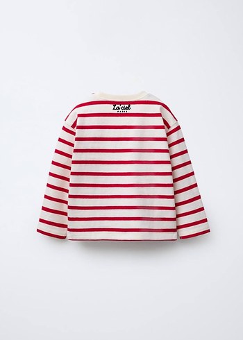 Kırmızı Çizgili Pamuklu Uzun Kollu Tişört - Görsel 2
