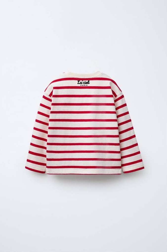 Kırmızı Çizgili Pamuklu Uzun Kollu Tişört - Görsel 2