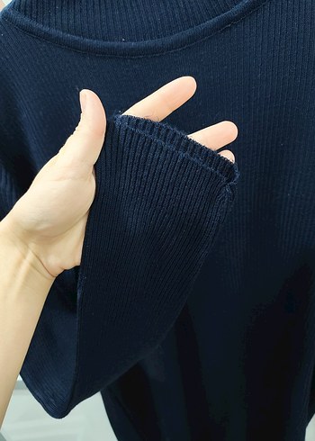 Lacivert Midi Triko Elbise - Görsel 3