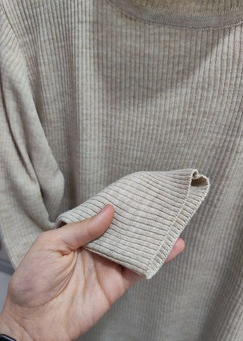 MİDİ BOY KREM TRİKO ELBİSE - Görsel 5