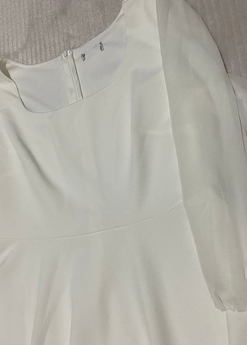 Beyaz Kadın Midi Boy Piliseli Elbise - Görsel 4