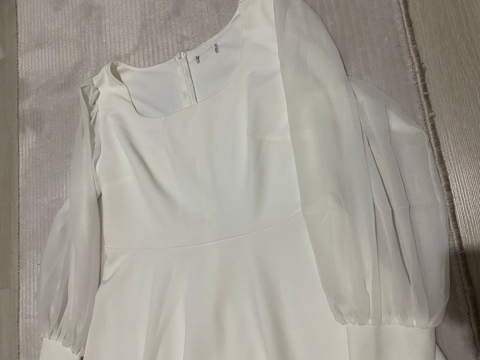 Beyaz Kadın Midi Boy Piliseli Elbise - Görsel 4