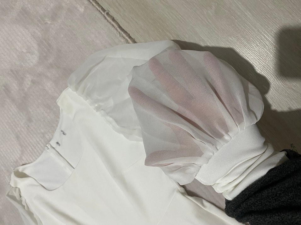 Beyaz Kadın Midi Boy Piliseli Elbise - Görsel 3