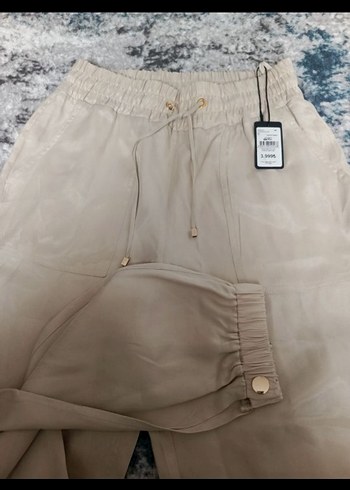 Bej Rahat Kesim Kadın Keten Pantolon - Görsel 2