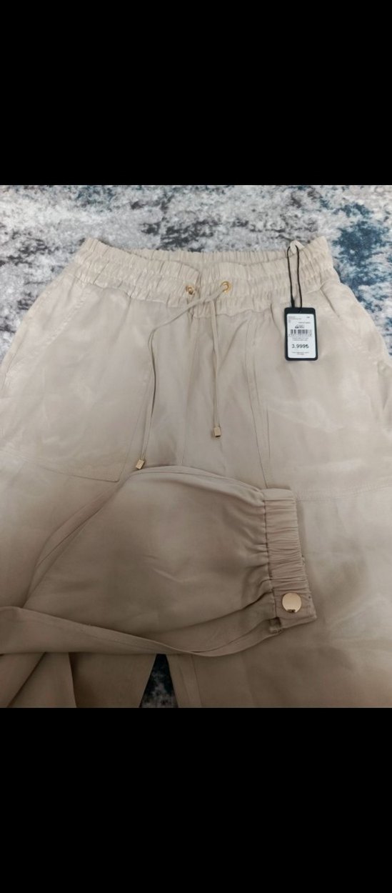 Bej Rahat Kesim Kadın Keten Pantolon - Görsel 2