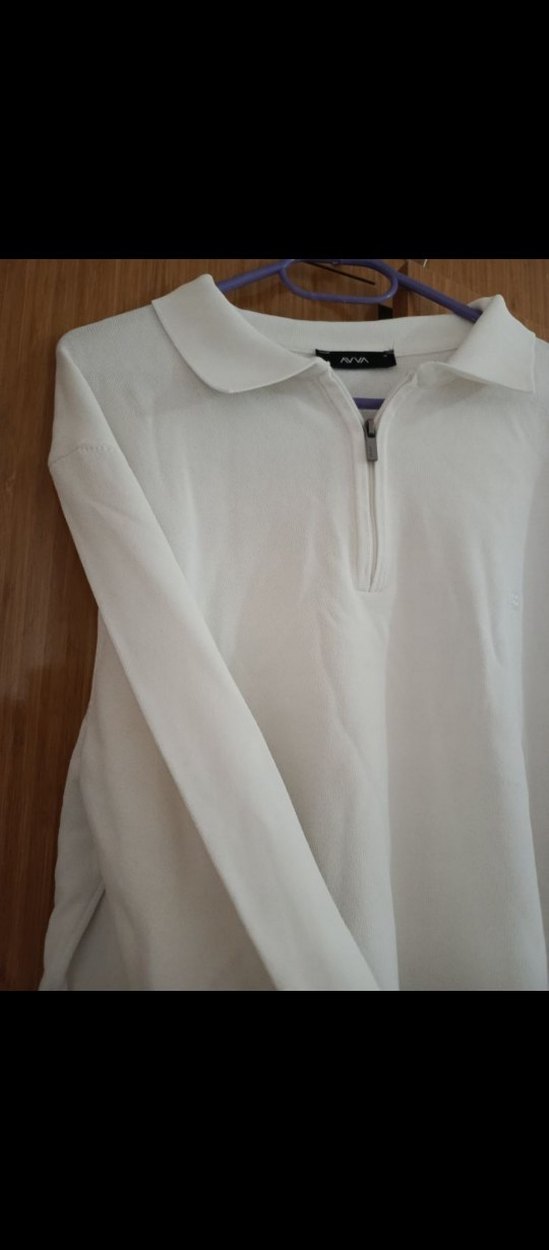 Erkek Beyaz Uzun Kollu Keten Polo Tişört - Görsel 3