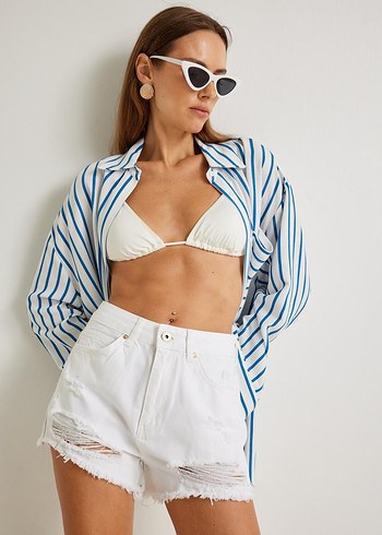 koton beyaz kot şort - Görsel 3