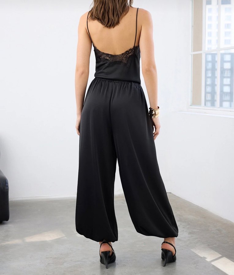 Siyah Salaş Kadın Uzun Saten Pantolon - Görsel 3