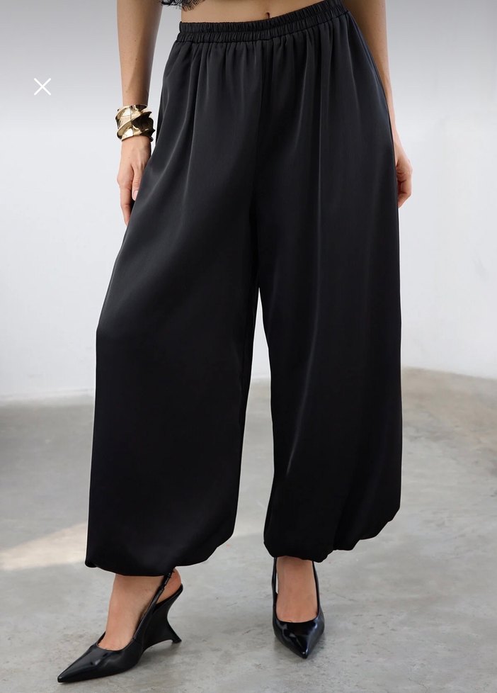 Siyah Salaş Kadın Uzun Saten Pantolon - Görsel 2