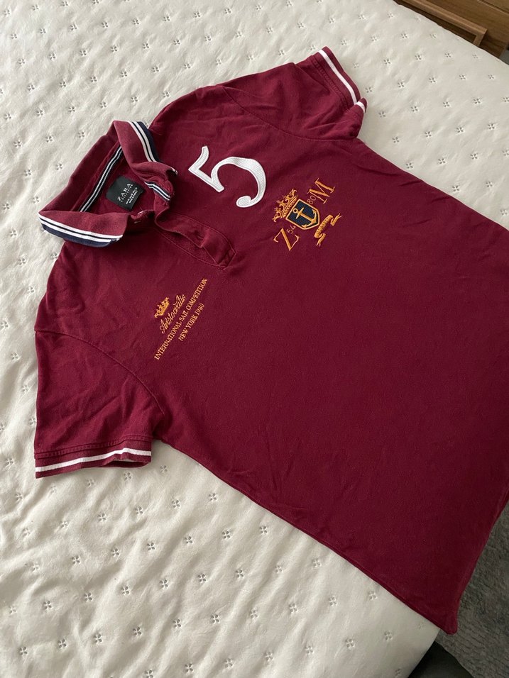 ZARA Bordo Kısa Kollu Polo Tişört - Görsel 3