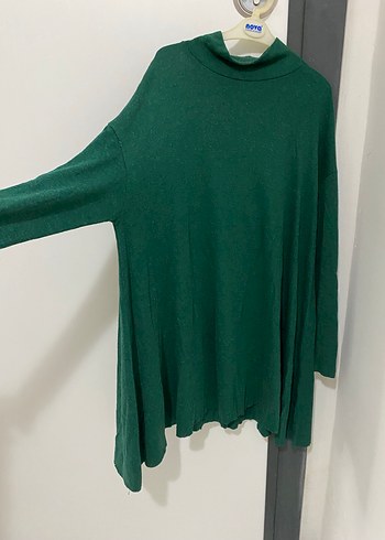 Kadın Yeşil Boğazlı Salaş Triko Kazak - Görsel 2