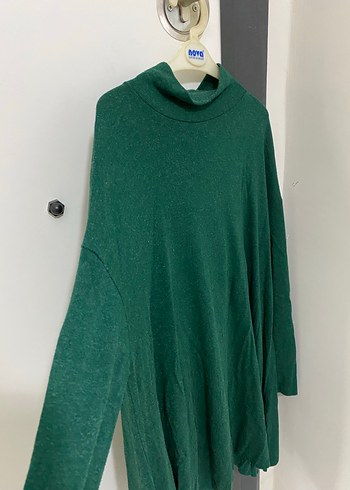 Kadın Yeşil Boğazlı Salaş Triko Kazak - Görsel 3