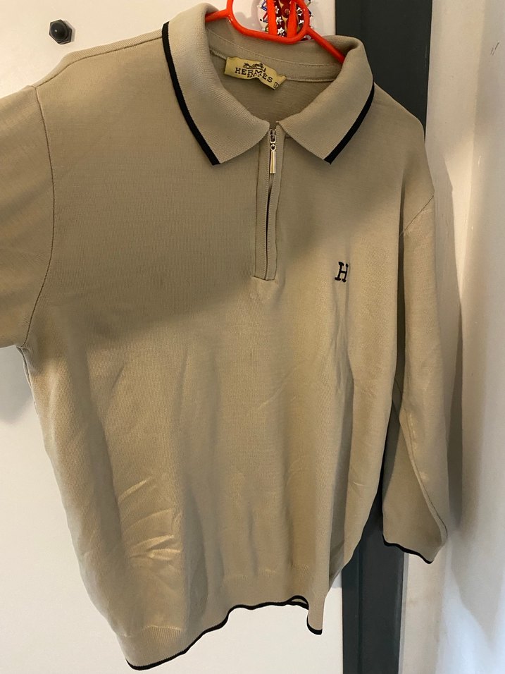 Bej Pamuklu Uzun Kollu Polo Tişört - Görsel 5