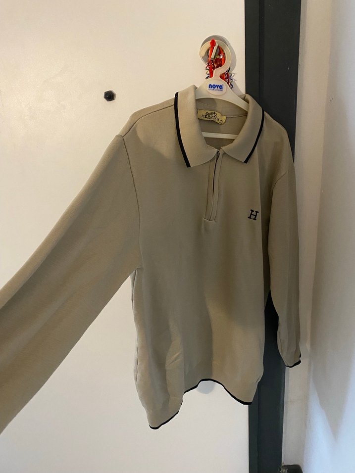 Bej Pamuklu Uzun Kollu Polo Tişört - Görsel 2