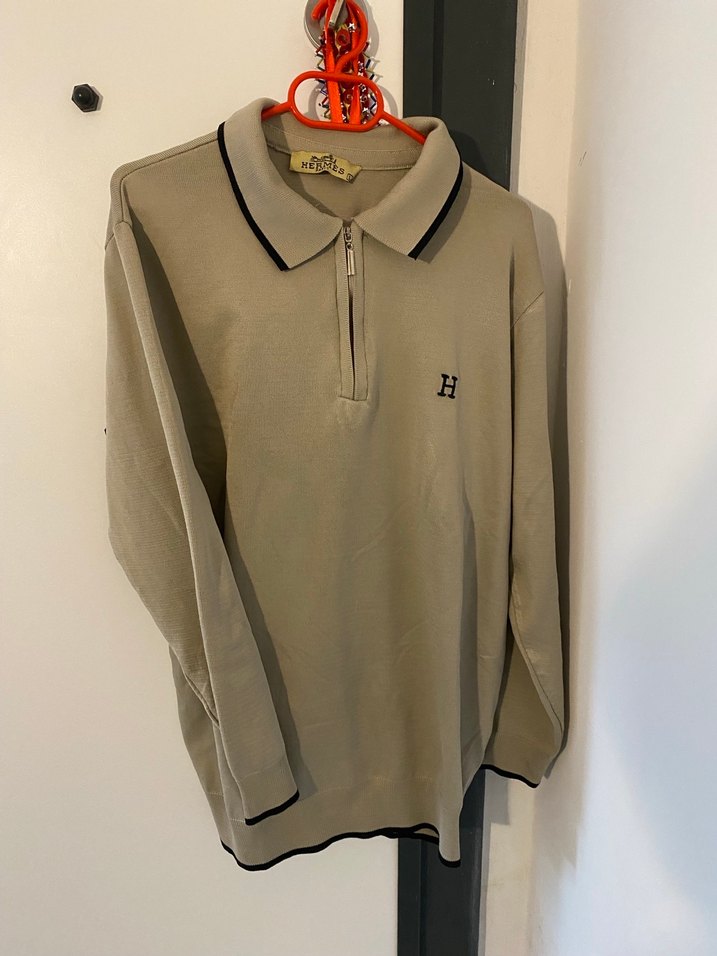 Bej Pamuklu Uzun Kollu Polo Tişört - Görsel 3