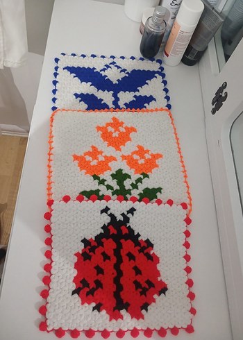 Sarı Beyaz El Örgüsü Masa Örtüsü Seti - Görsel 4