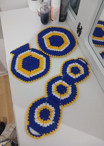 Sarı Beyaz El Örgüsü Masa Örtüsü Seti - Görsel 2