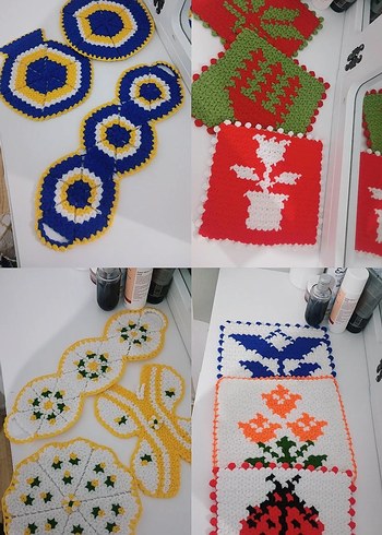 Sarı Beyaz El Örgüsü Masa Örtüsü Seti - Görsel 6