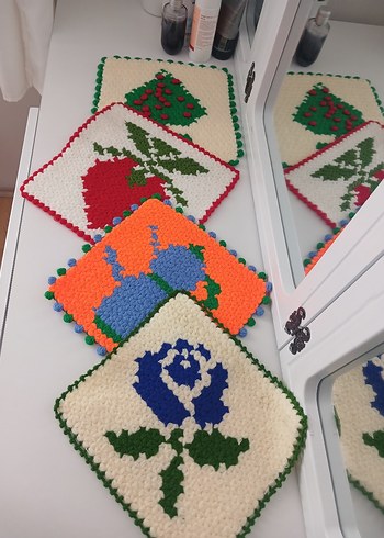 Sarı Beyaz El Örgüsü Masa Örtüsü Seti - Görsel 5