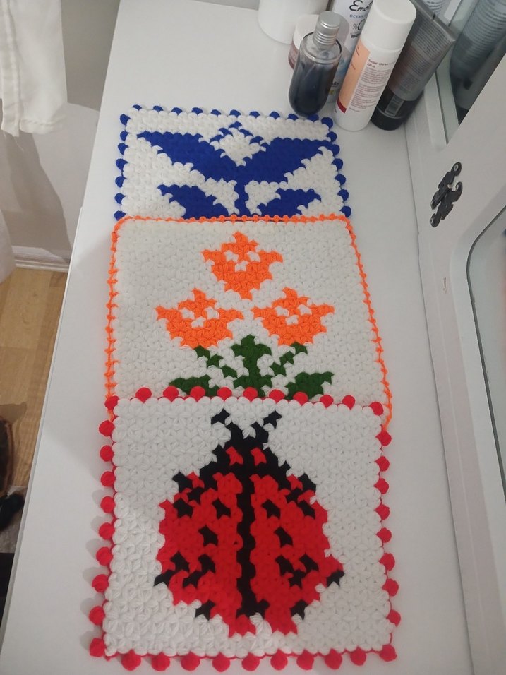 Sarı Beyaz El Örgüsü Masa Örtüsü Seti - Görsel 4