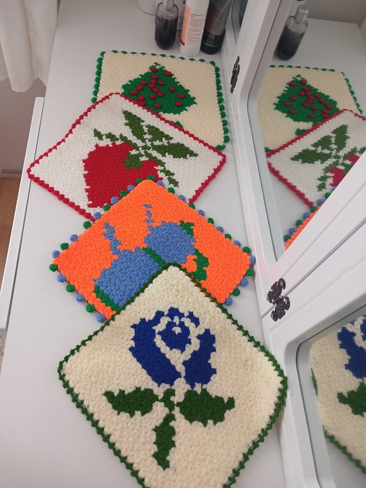 Sarı Beyaz El Örgüsü Masa Örtüsü Seti - Görsel 5