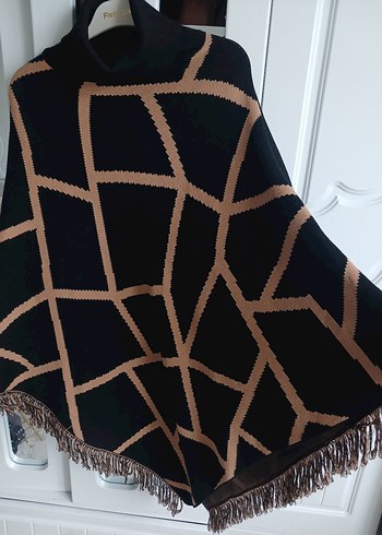 Bohem Örgü Kadın Panço, Balıkçı Yaka, Midi - Görsel 4