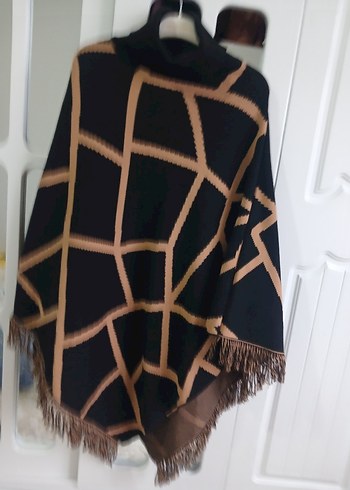 Bohem Örgü Kadın Panço, Balıkçı Yaka, Midi - Görsel 2